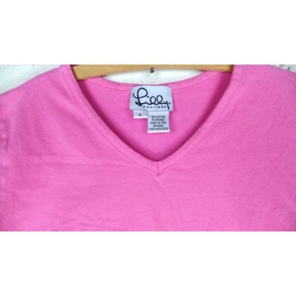 Pink Lilly Pulitzer vneck cap sleeve tshirt - Picture 4 of 5